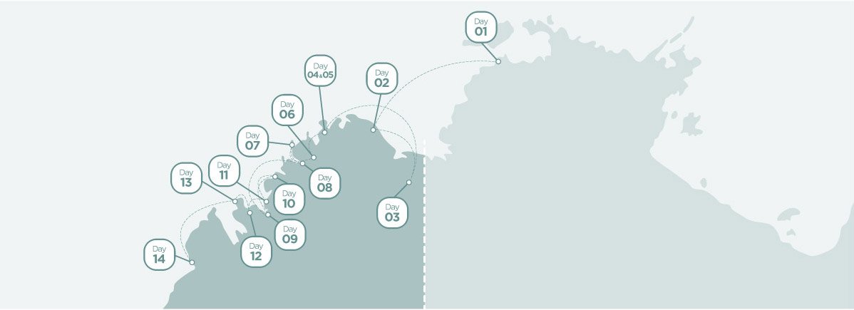 Kimberley Cruise day 14 day itinerary map